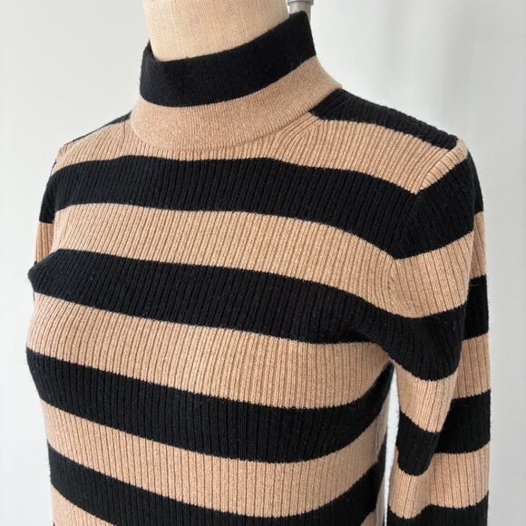 NWT J. Crew Black and Tan Striped Turtle-Neck Sweater Dress - Picture 2 of 9